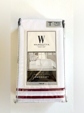Wamsutta White Bedskirt with Red Stripe - Twin